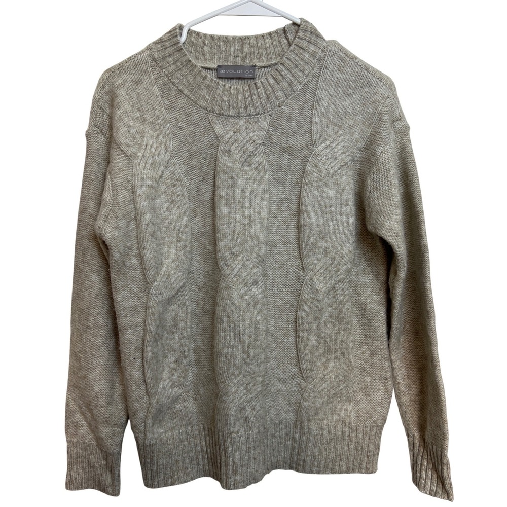 Evolution by Cyrus Womens Oatmeal Beige Cable Knit Crew‎ Neck Sweater S Scandi